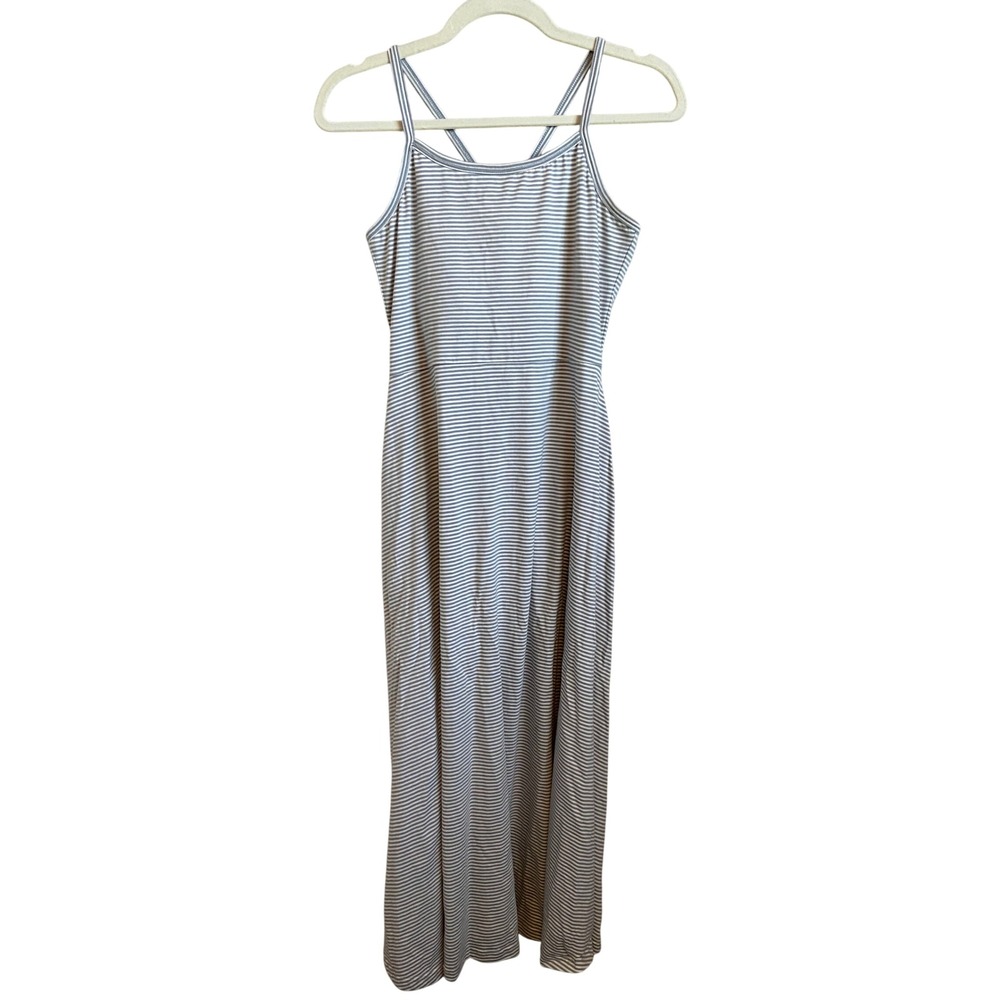Pact Organic Cotton Striped Maxi Dress Grey White Shelf Bra Medium
